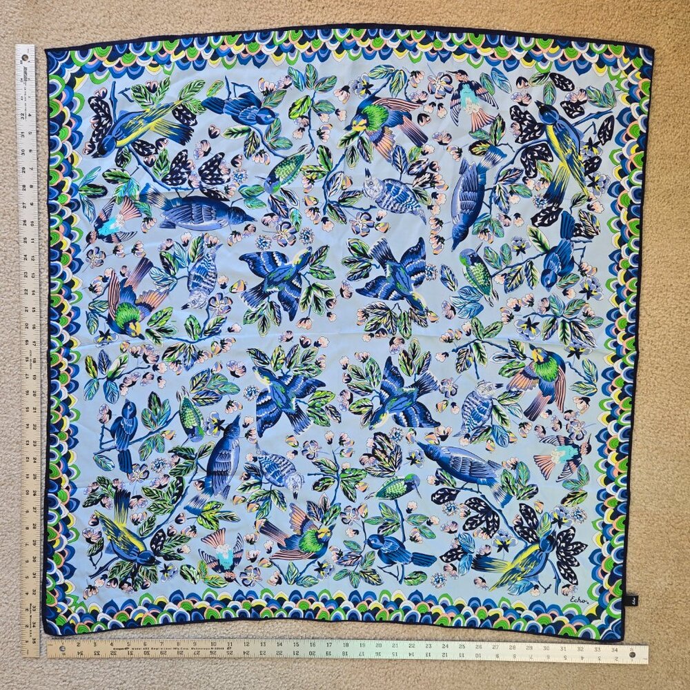 NEW Echo Square Silk Scarf Blue Birds - Picture 3 of 10